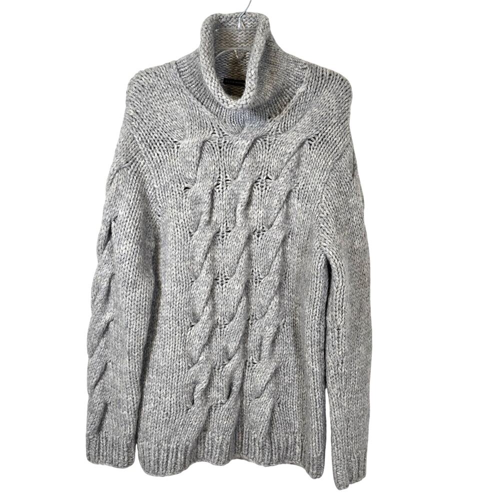 Club Monaco Chunky Cable Knit Sweater Women's M Gray Alpaca Blend Longline